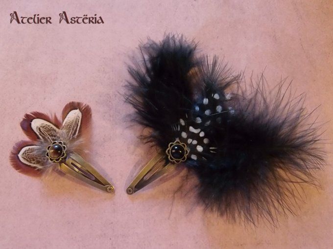 Oya : barrette à plumes pierres semi-précieuse / feathers and gemstone hair clip