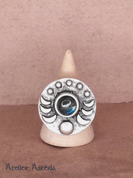 Bendis : bague lunes et gemme / moons and gem ring