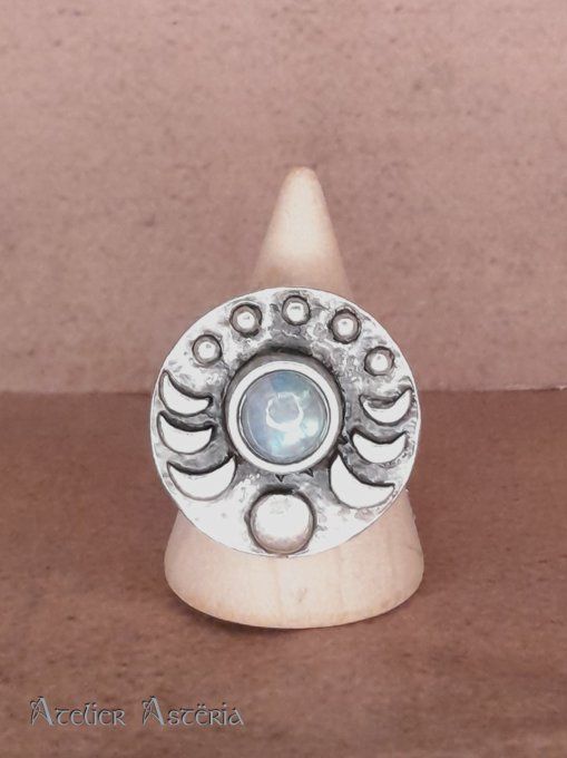 Bendis : bague lunes et gemme / moons and gem ring