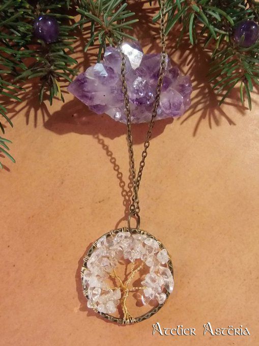 Dryade : pendentif arbre pierres semi-précieuses / gemstones tree pendant