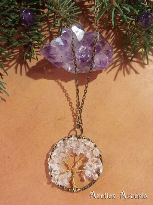 Dryade : pendentif arbre pierres semi-précieuses / gemstones tree pendant