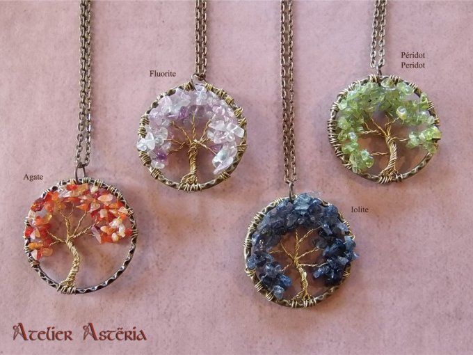 Dryade : pendentif arbre pierres semi-précieuses / gemstones tree pendant