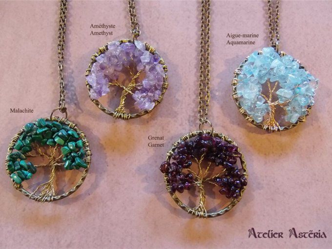 Dryade : pendentif arbre pierres semi-précieuses / gemstones tree pendant