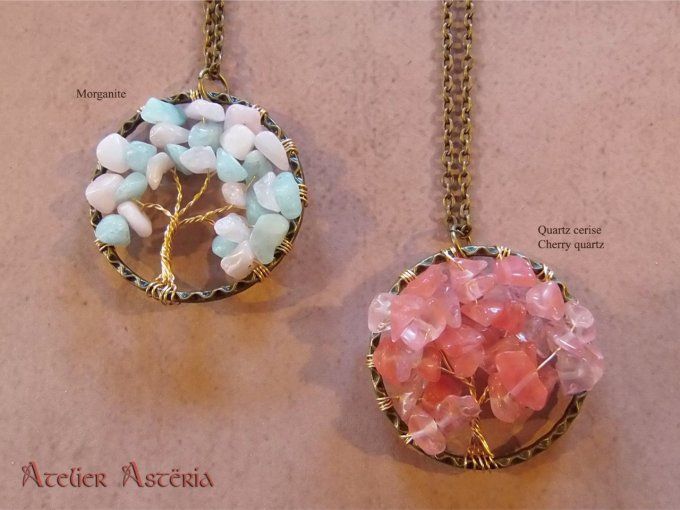 Dryade : pendentif arbre pierres semi-précieuses / gemstones tree pendant