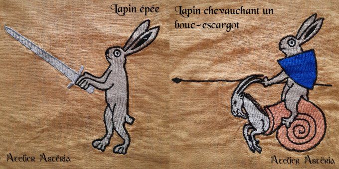 Motifs broderie lapins combattants 
