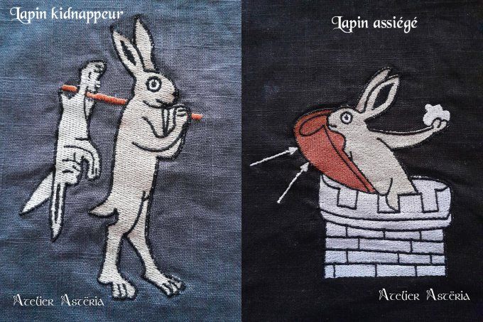 Motifs broderie lapins combattants 