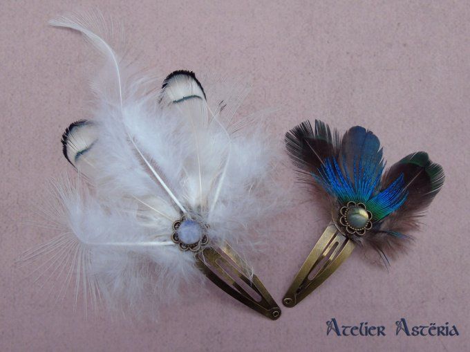 Oya : barrette à plumes pierres semi-précieuse / feathers and gemstone hair clip