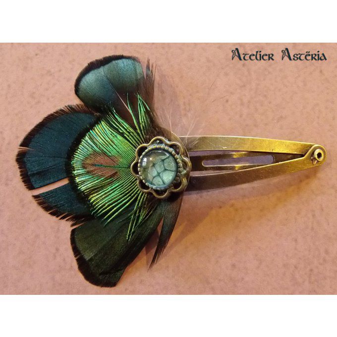 atelier_asteria-oya-barrette-cheveux_plumes-feathers _hair_clip-paon_faisan-peacock_pheasant